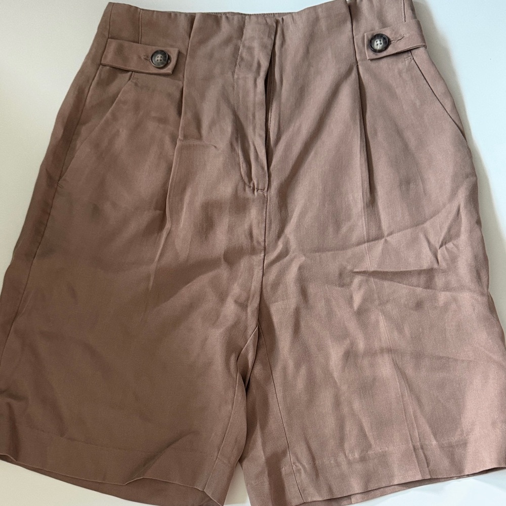 RW & Co Khaki Brown High Waisted Pleated Short Size 00